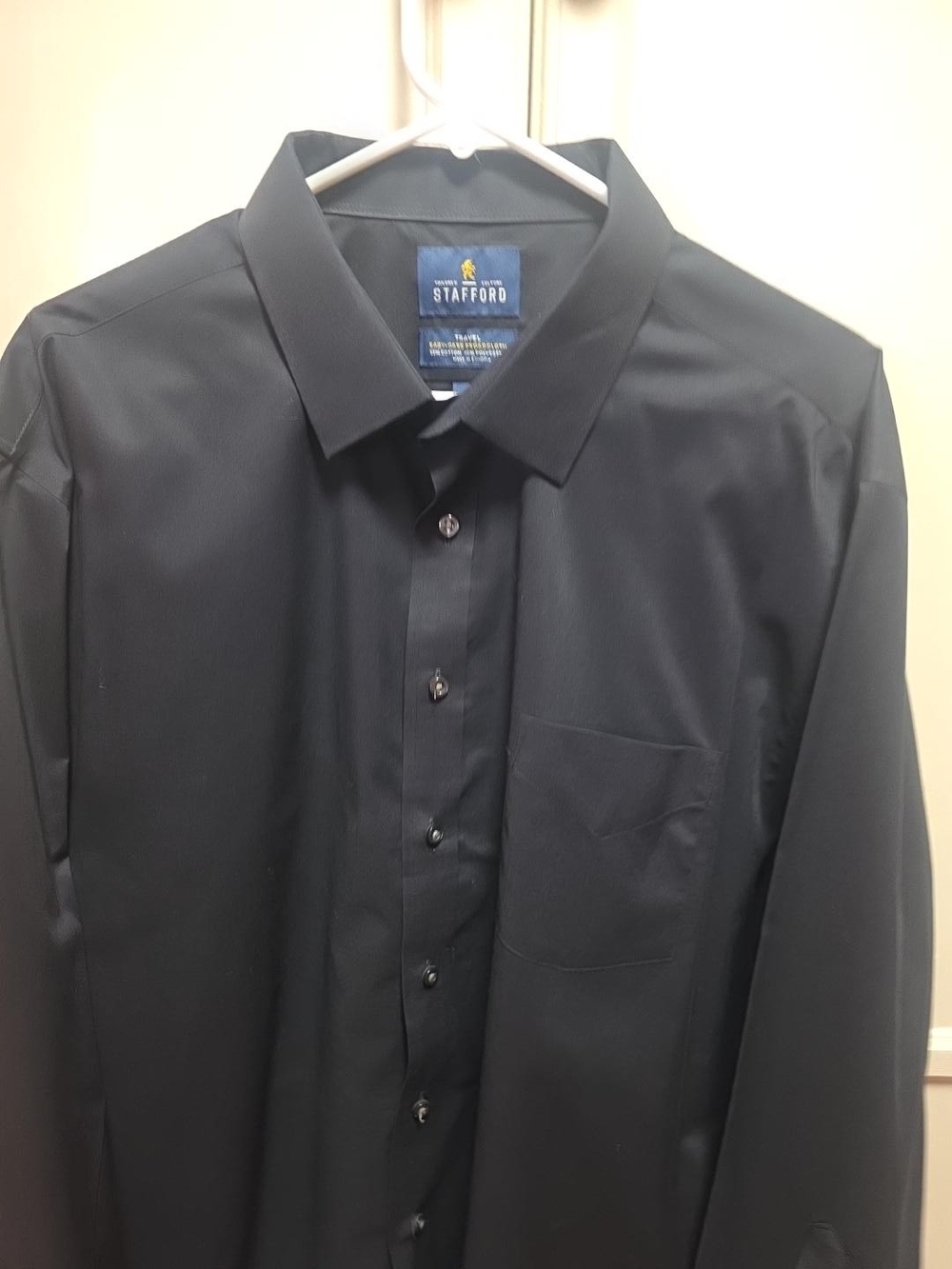 Stafford Black Men's Dress Shirt with Navy Label Accent